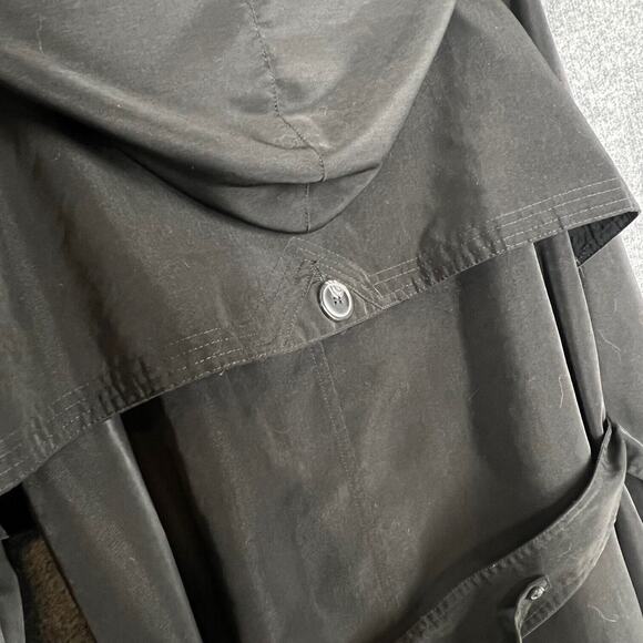 Misty Harbor Trench Coat Womens Medium Black Tan Classic Hood Belt Outdoor Rain - Picture 7 of 11